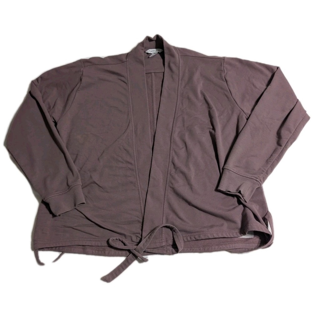 Athleta Women's M Wrap Cardigan Jacket Mauve Purple Tie Waist Long Sleeve Flawed